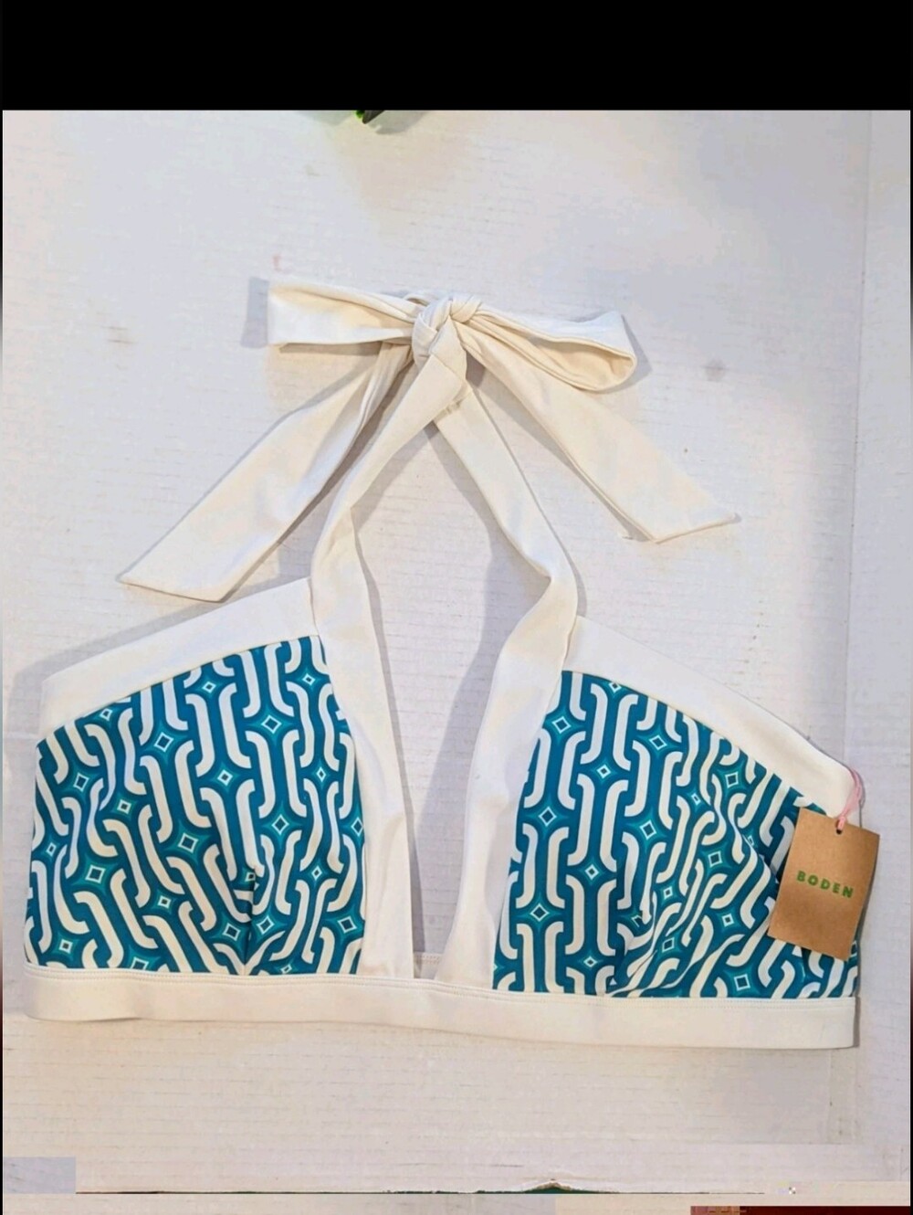 Boden Nwt Bikini Halter Tie Neck Top Geometric Green Wmns 16/18 Plus Xxl